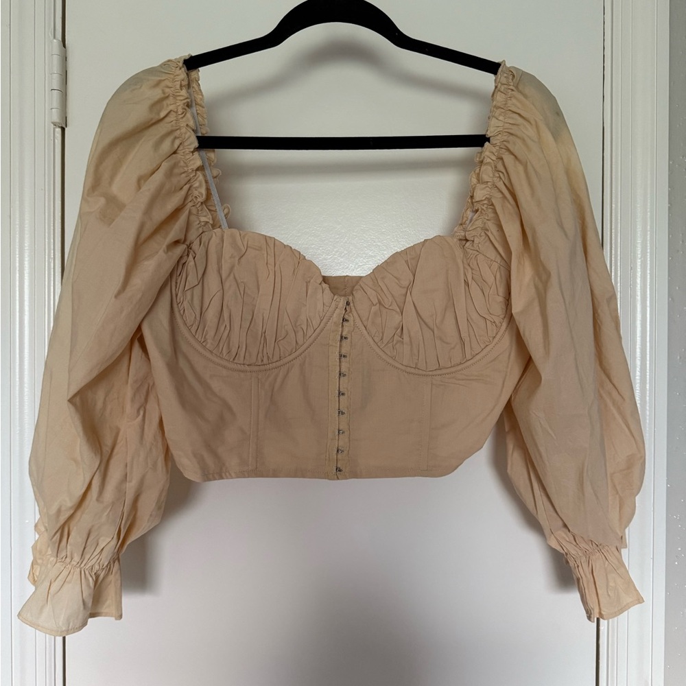 Boohoo Beige Puff Sleeve Blouse